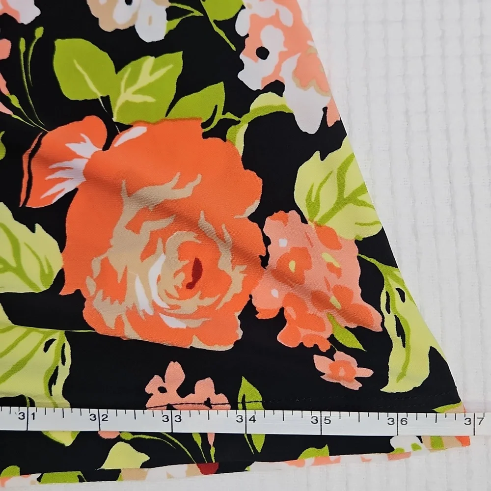 Kasper Woman A-line Flowy Midi Skirt: Black/Green/Papaya‎ Floral: Size- 2X